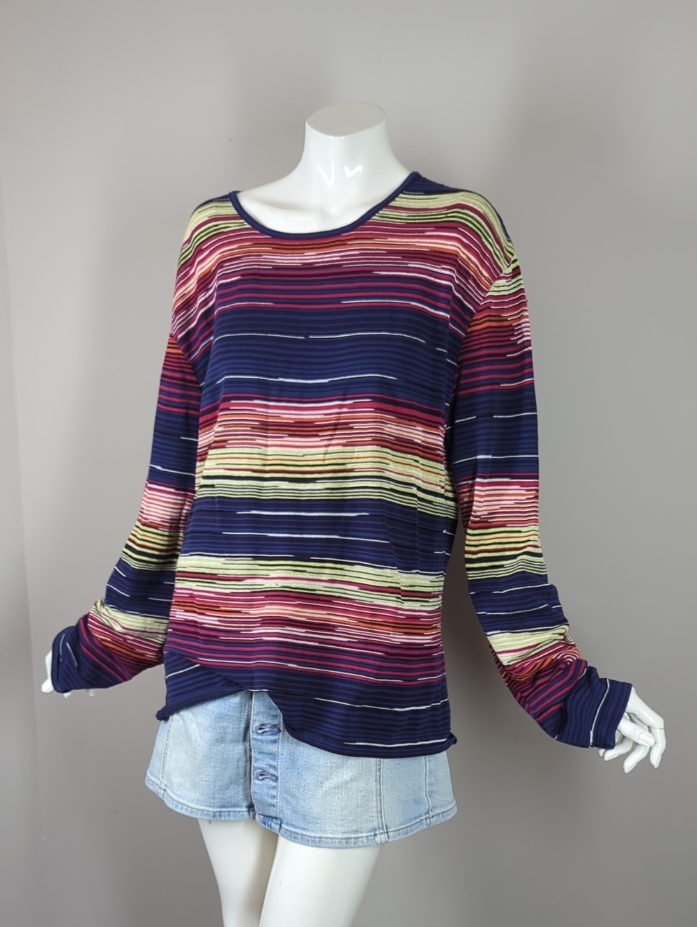 Vintage 90s Missoni Sport Multi-Color Striped Knit Long Sleeve Top - Size M/L